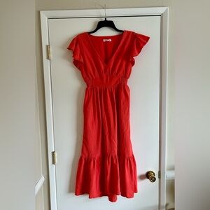 Orange/Coral Ruffled Midi Dress